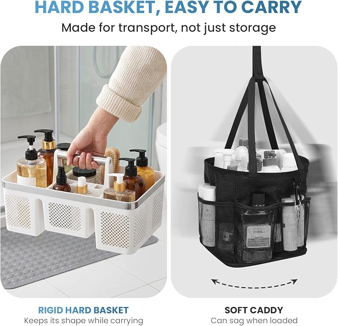 BYUNER 2Pack Plastic Shower Caddy: Portable Shower & Bathroom Caddy Tote with Handle, 4 Divided Compartments, Hard Plastic Shower Basket with All-Side Drainage for College Dorm Room Essentials - Image 9