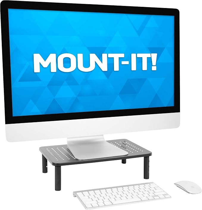 Mount-It! Height Adjustable Single Monitor Riser | Metal Mesh Computer Screen Platform | Desktop Riser for Laptop, Monitor, and Printer | 44lbs Capacity (Black) - Image 9