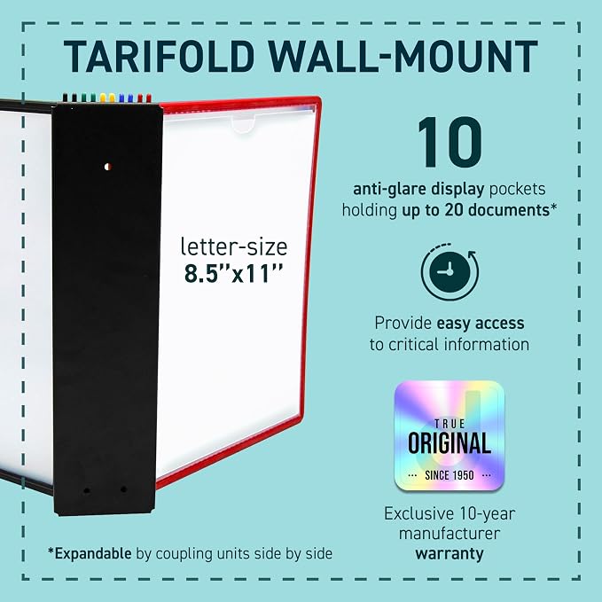 Tarifold Wall Mount Reference System, 10 Easy-Load Pockets, Assorted Colors | 10 Double-Sided Polypropylene Pockets, Holds 20 Letter-Size Sheets, Sturdy Wall-Mount Bracket, Quick and Easy to Install - Image 3