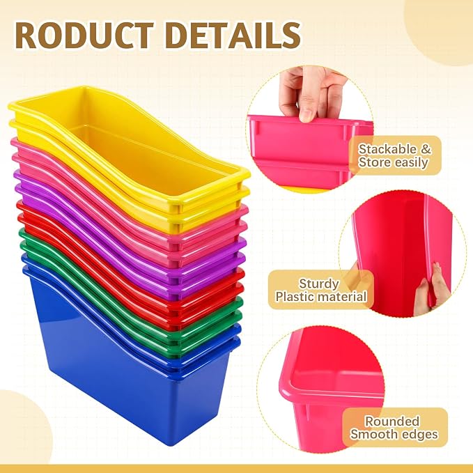 Teling 36 Pcs Book Bins Bulk for Classroom Storage Plastic Magazine Holder with Label Interlocking File Folder Organizer Binder Container Box for School Office Desktop Bookshelf Home (Rainbow Bright) - Image 3