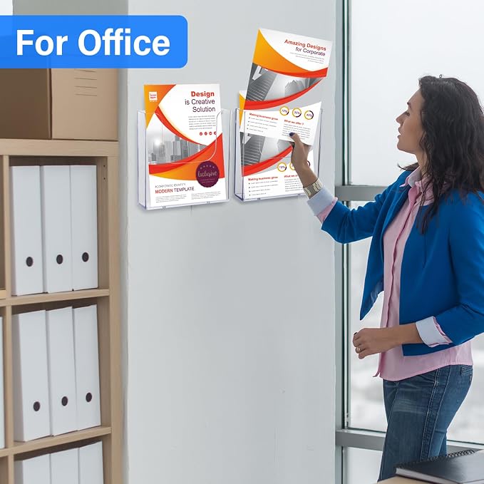 Ripeng 8 Pack Brochure Holder Wall Mount 6 x 9 Inch Clear Flyer Holder Magazine Pamphlet Display Stand Acrylic Wall Organizer Plastic Wall File Holder for Literature Mail Paper document Rack Display - Image 4
