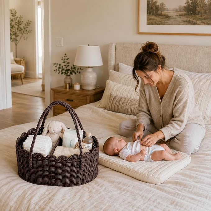 Diaper Caddy Organizer, Paper Rope Storage Baskets Nursery Bin with Removable Divider, Portable Car Organizer for Diapers, Baby Shower Gifts, Newborn Essentials Must Haves (Dark Brown) - Image 5