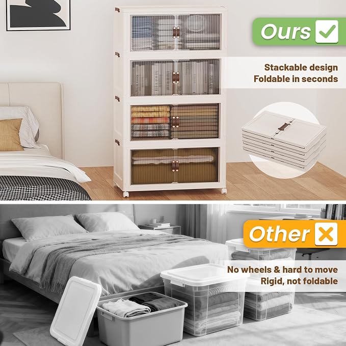 SAILUN 580Qt Stackable Storage Bins,Storage Cabinet a Lid,4Pack Blush White | Stackable Storage Drawers with Lids,28" W x 17" D x 61" H,Featuring open-front Access for Clothes and Closet Storage - Image 7