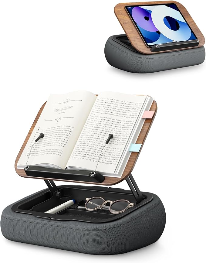 Lap Beanbag Book Stand with Storage, Adjustable Reading Pillow for Bed & Desk, Multi-Angle Book Stand Pillow Holder, Hands-Free Lap Reading Stand for Book,iPad, Tablet by SupeDesk