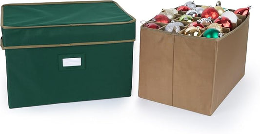 Covermates Keepsakes Adjustable Ornament Storage Box – Heavy-Duty Polyester, Padded Dividers & FlexGrid Trays – Protective Holiday Organizer with Stackable Walls & Label Window, Green by Covermates