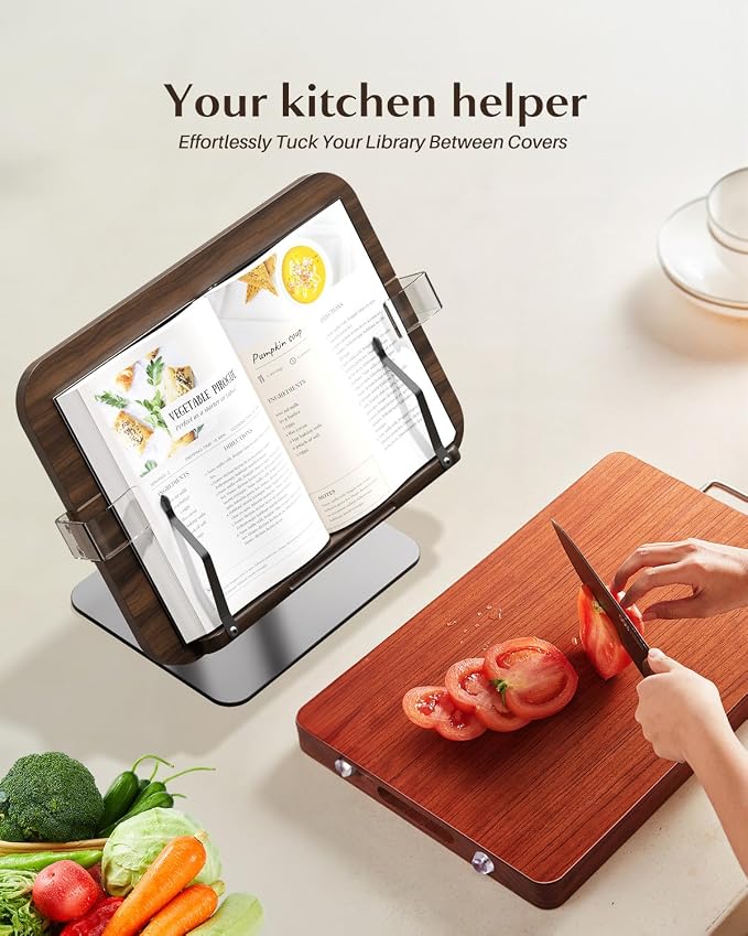 Book Stands for Reading,Adjustable Book Holder with 360° Rotating Metal Base,Foldable Cookbook Stand, Reading Hands Free with ABS Expandable Page Clips for Recipe,Textbook,Laptop - Image 8