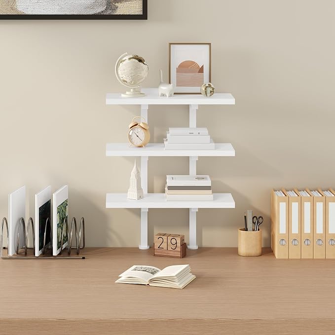 MAHANCRIS Clamp On Desk Organizer, 3-Tier Desktop Bookshelf, Adjustable Desk Storage Shelf, Metal Frame, for Office, Study and Game Room, White DSWT3601 - Image 2
