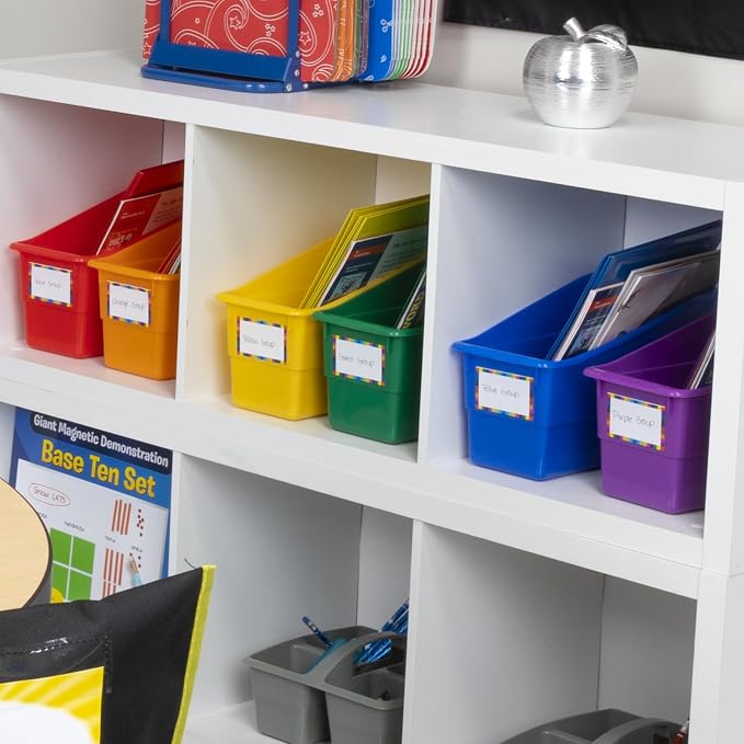 Really Good Stuff Rainbow Organizing Bins, Plastic Book Holders - 12-Pack | Name Labels Included, Vertical Storage & Organization for Classroom & Home, Color Code Files, Books, Binders, Supplies - Image 3