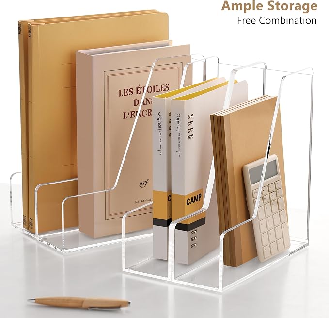 SANRUI 4 Pack Clear Acrylic Vertical File Organizer, Desk Organizer and Storage Bins Holding for Magazines, Binders, Notebooks, Envelopes, Multi-purpose Document Organizer for Home Office - Image 7