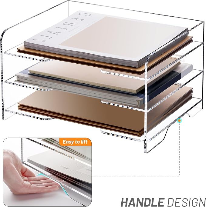SANRUI Acrylic Paper Organizer Letter Tray, 3 Tier Enlarged File Holder | Clear Desk Organizer for Office Supplies, Versatile Paper Sorter Desk Shelf for Office Classroom Home,13.8 x 9.6 x 7.8 in - Image 3