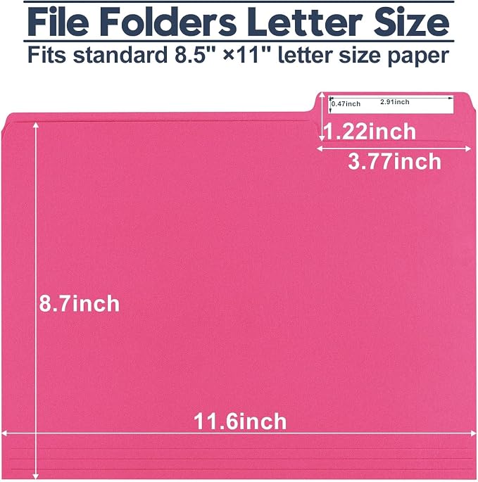 File Folders,Colored File Folders Letter Size,8.5" x 11",150 Pack 1/3 Cut Tab Durable Paper Bulk Folders with Blank Labels,File Folders for Office Business Home School Use,Magenta - Image 2