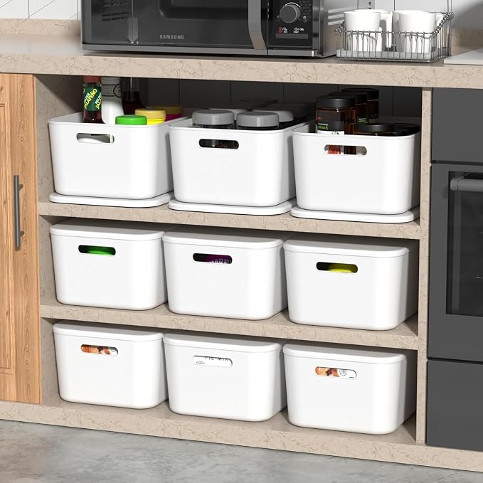 Ytteve White 2-Pack Large Plastic Storage Bins with Handles, 14.2" x 10" x 6.3" Organizer Containers for Closet, Shelves, Drawers, Office & Classroom - Image 3