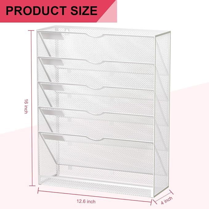 Hanging Wall File Organizer 6 Tier Wall Mounted File Holder Document Wall Organizer Magazine Organization for Office Home, Silver - Image 3