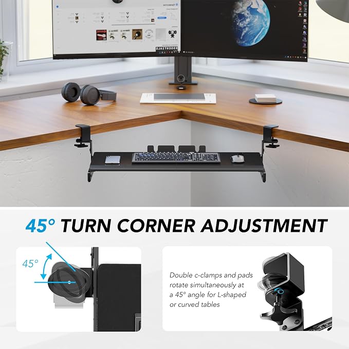 Keyboard Tray Under Desk Pull Out with 3 Height Adjustable Extra Sturdy C Clamp Mount System, 32.8 (38 inch Including Clamps) x 12 Inch Slide-Out Platform Computer Drawer for Typing - Image 8
