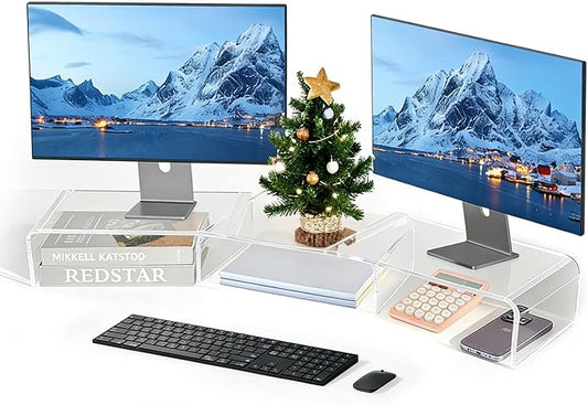 LEKETREE Acrylic Monitor Stand , Clear Monitor Stand for Desk, Computer Accessories for Home Office, Desk Organizer Shelf for Laptop, PC, Multi Media and more by Stylishworkspaceeffortlessorganization
