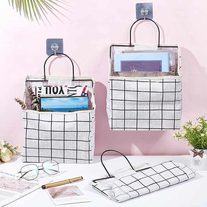 WADORN 6 Sets Wall Hanging Storage Bag, Multifunctional Door Closet Hanging Storage Basket with 6 Sticky Hooks Dorm Room Bedside Caddy Organizer for Bedroom Kitchen Bathroom, White - Image 5