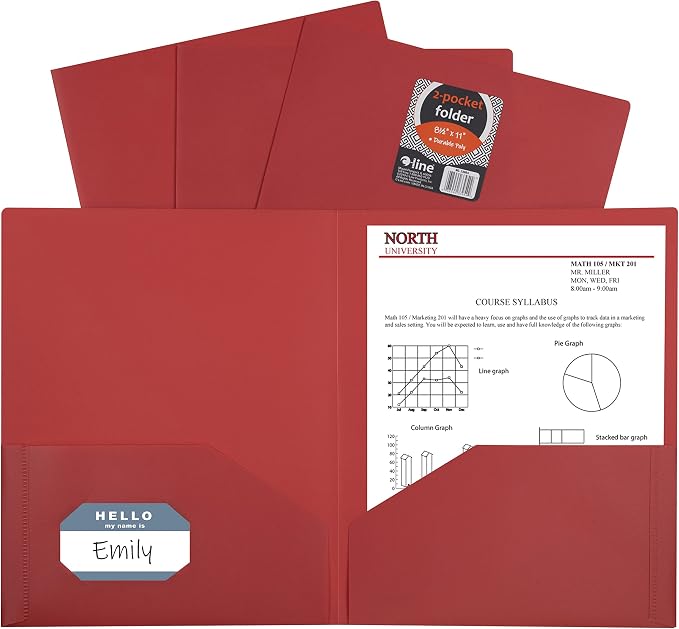 C-Line Two-Pocket Heavyweight Poly Portfolio, For Letter Size Papers, Includes Business Card Slot, 1 Case of 25 Portfolios, Red (33954-25) by C-Line