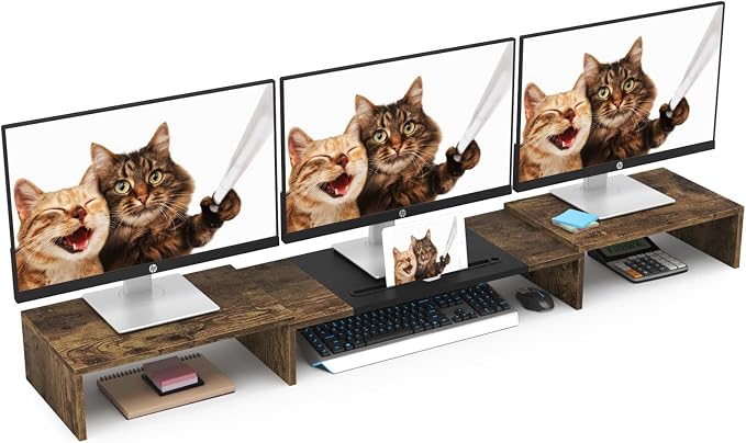 WESTREE Triple Dual Monitor Stand Riser, Extra Long Monitor Stand for 1~2~3 Monitors, Monitor Stand with Length and Angle Adjustable, 3 Shelf Desktop Storage Riser for Monitor Computer Screen Laptop by WESTREE