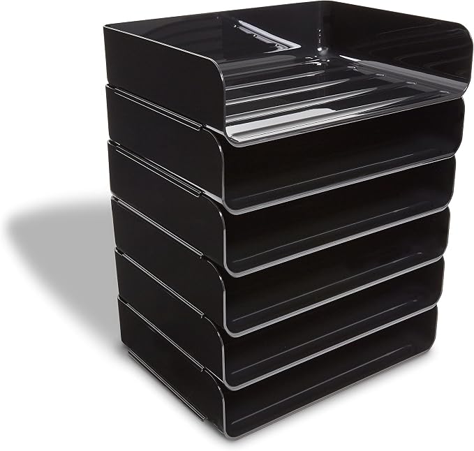 TRU RED Side Load Stackable Plastic Letter Tray, Black, 12 Pack by TRURED