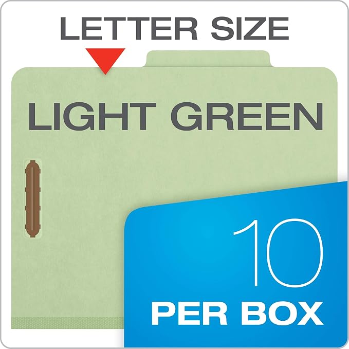 Pendaflex Recycled Classification File Folders, 2 Dividers, 2" Embedded Fasteners, 2/5 Tab Cut, Letter Size, Light Green, Box of 10 (24076R) - Image 7