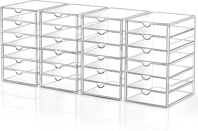 DOMNIU Acrylic Makeup Drawer Storage Organizer with 24 Drawers, 4 Set | Office Desk Organization and Storage, Dustproof Drawer Organizer for Makeup, Countertop, Jewelry, Desktop, Bathroom, Bedroom by DOMNIU