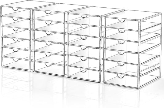 DOMNIU Acrylic Makeup Drawer Storage Organizer with 24 Drawers, 4 Set | Office Desk Organization and Storage, Dustproof Drawer Organizer for Makeup, Countertop, Jewelry, Desktop, Bathroom, Bedroom by DOMNIU