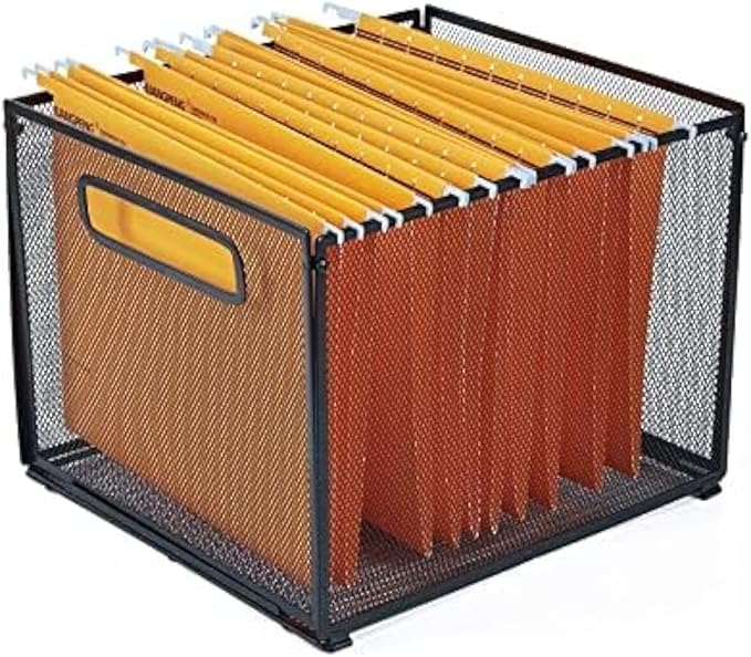SETTFRFE Letter Size Hanging Folder Organizer,Metal File Baskets,Black | Mesh File Bin & Holder with Handle,Filing Organizer for Letter Folders,Office,School,Home Storage by SETTFRFE