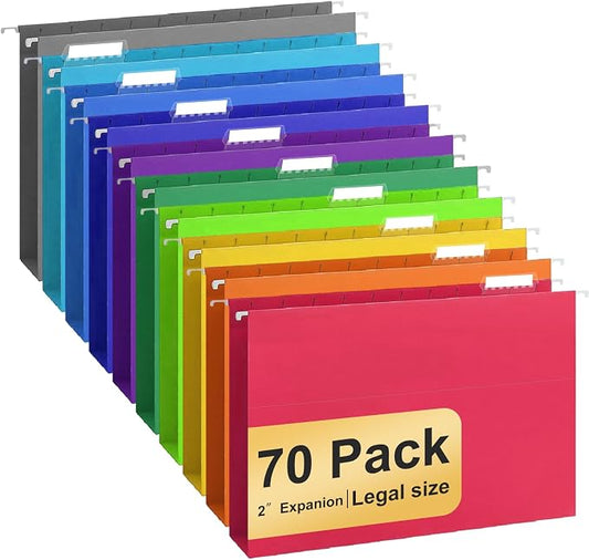 Hanging File Folders Legal Size, 70 Pack File Folders with 1/5 Cut Adjustable tabs, 2" Expansion, Reinforced Hanging Folders Legal Size, Designed for Legal and Law Office File Organization by YOPCDJ