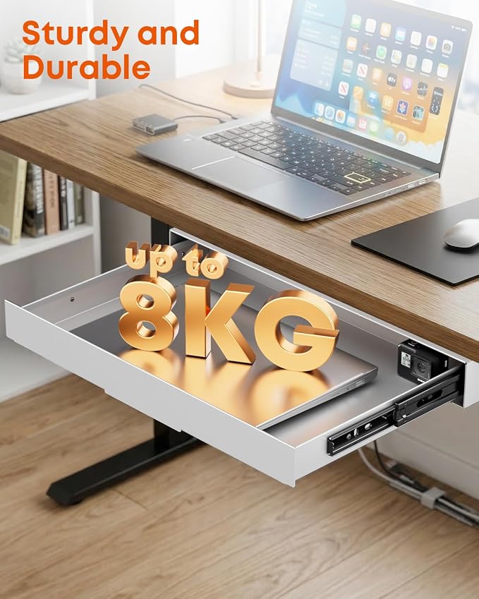 PUTORSEN Under Desk Storage Drawer 14.8" Wide - Smooth Slide Out Organizer for Standing Desk & Home Office, Max Load 17.6 lbs, Quiet Glide, White - Image 4