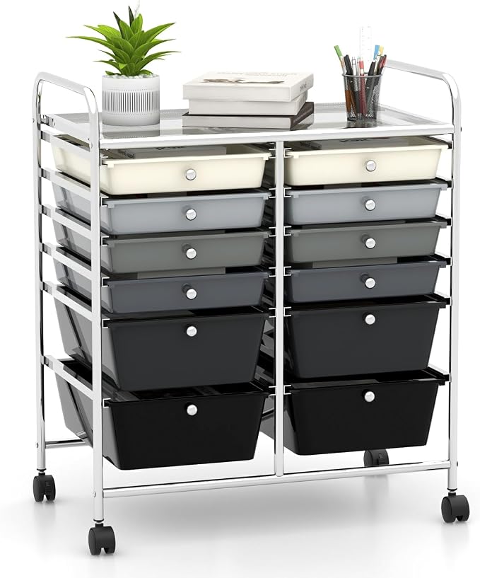 Moccha 12-Drawer Rolling Storage Cart - Utility Cart on Wheels with Lockable Casters for Craft Art Supply Paper Salon, Mobile Drawer Carts for Classroom Teacher School Office (Gradient Grey) by LDAILY