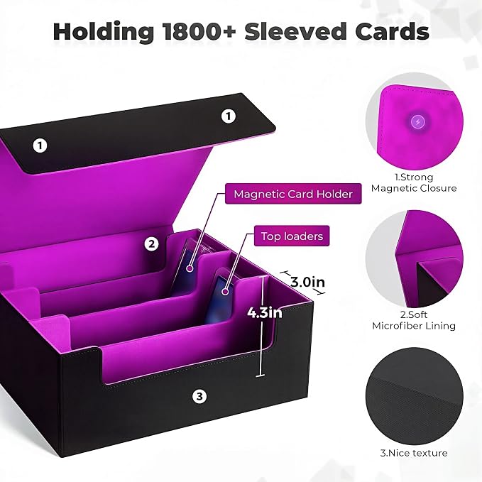Card Storage Box For Trading Cards,1800+ MTG Deck Box With 10 Dividers,6 Stoppers,4 Supporters,Leather Magnetic Closure Card Boxes Fits For Magnetic Cards Holder,Toploaders,YuGiOh,TCG - Image 5