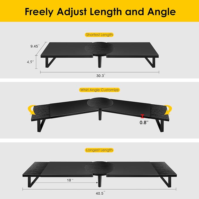 Across-Star Dual-Monitor Stand for Desk - Large Adjustable Length and Angle Riser for 2 Monitors, Double Computer Desktop Organizer, Shelf for TV, Laptop, Printer - Image 3