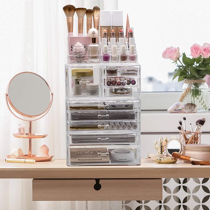 Sorbus Large Clear Makeup Organizer - Detachable 4-Piece Jewelry & Make Up Organizers and Storage Set - Spacious Cosmetic Display Tower - Makeup Organizer for Vanity, Bathroom, Dresser & Countertop - Image 6
