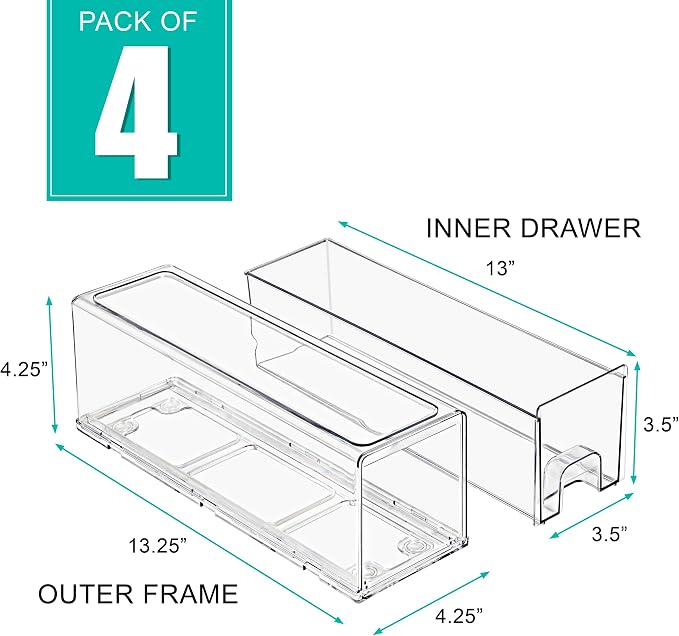 Sorbus Small Clear Acrylic Storage Drawers (4 Pack) - Stackable Plastic Organizer Bins for Fridge, Freezer, Pantry, and Bathroom - Image 3