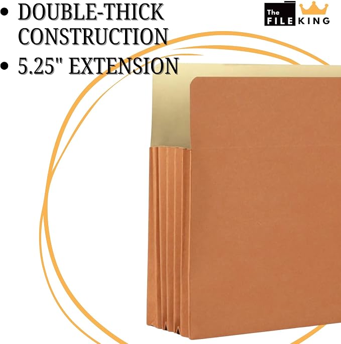 The File King 5.25" Expanding Accordion File Folder, Letter Size, Box of 10 | Red Rope Exterior | Manila Interior | Straight-Cut Tab | For Law, Accounting & Business Filing | Made in USA - Image 4