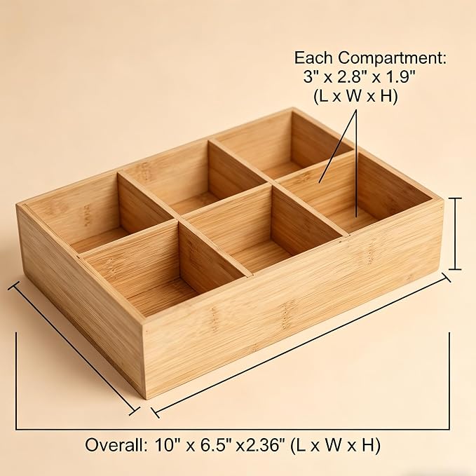 2 Pack Bamboo Small Desk Drawer Organizer | 360° Rotating, Art Supply Holder & Office Storage Caddy, For Colored Pencils, Crayons, Paintbrushes - Image 4