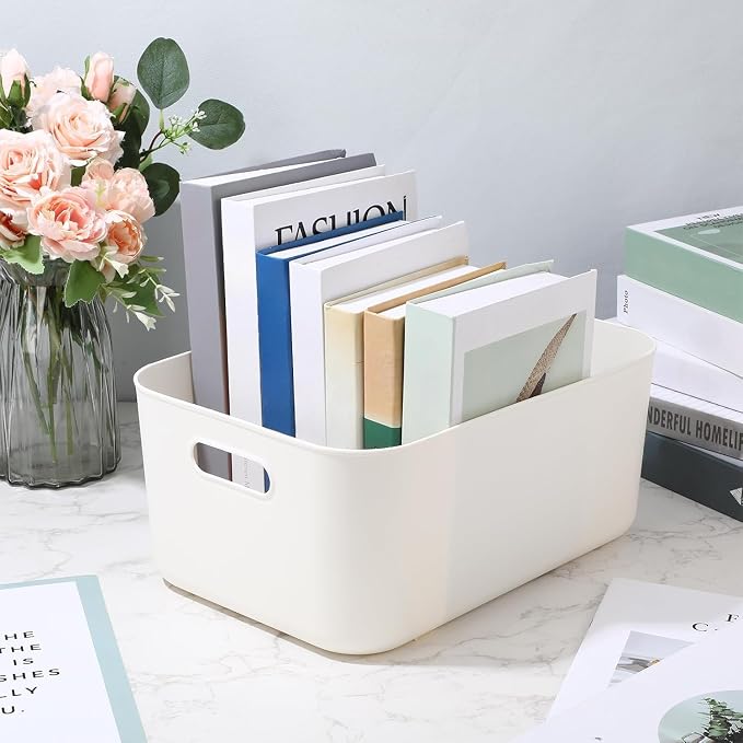 Ytteve White 2-Pack Large Plastic Storage Bins with Handles, 14.2" x 10" x 6.3" Organizer Containers for Closet, Shelves, Drawers, Office & Classroom - Image 5