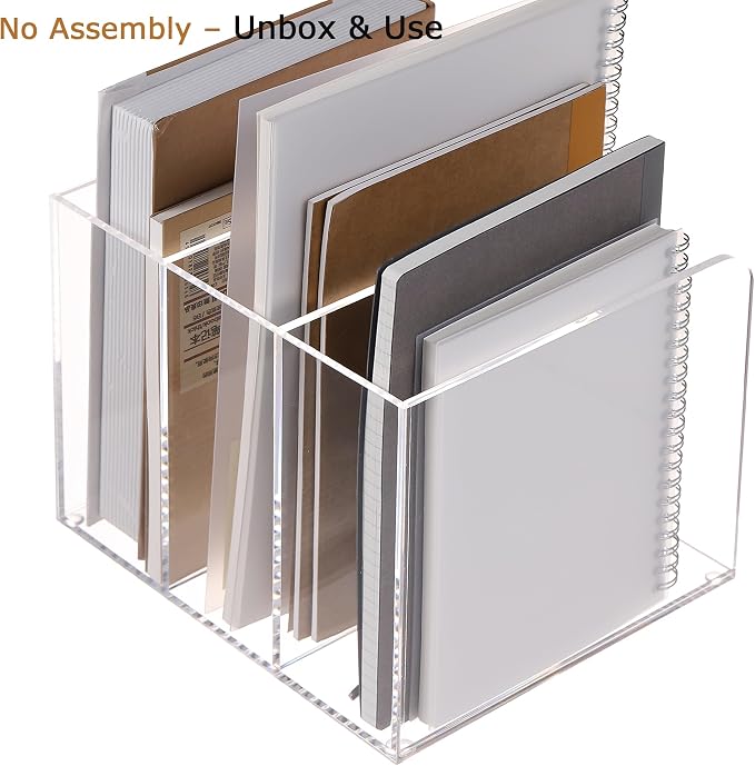 YUXUN Acrylic Desk File Organizer - 3 Section Vertical File Folder Rack, Clear Desktop Sorter for Home/Office/Classroom, Holds Magazines, Binders, Notebooks, Envelopes & Documents - Image 4