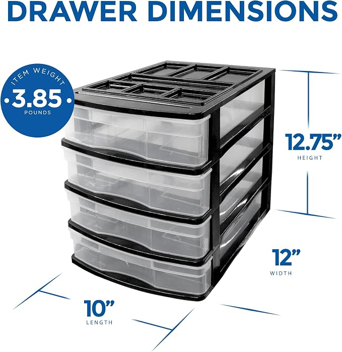Gracious Living 4-Drawer Desktop and Countertop Storage Organizer Drawer Set, Plastic Office Desk Organizer, Black/Clear - Image 8