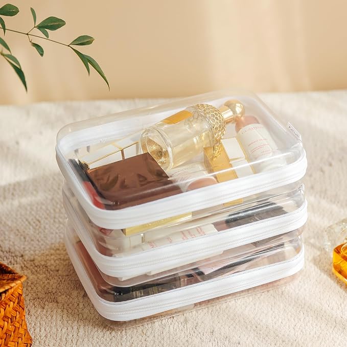 CoiiJoii 6PCS Clear Hard Shell Zipper Case,Portable Cosmetic Bag with Zipper,Kid's Toy Storage Organizer Bins,Hard Plastic Case,Clear Bags for Organizing - Image 5