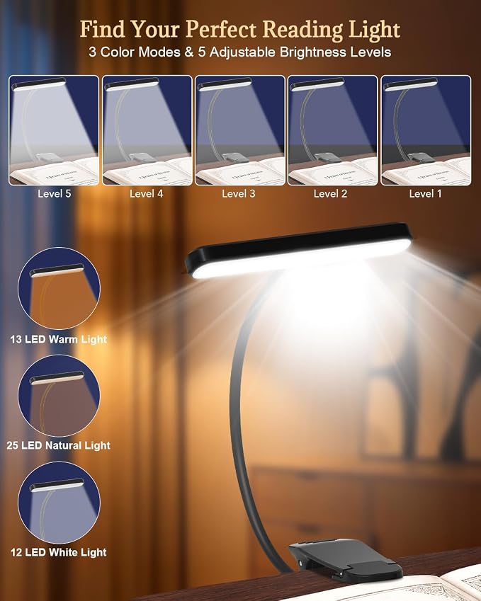 Adjustable Book Stand with Light, Book Holders for Reading Hands Free | Ergonomic Stand for Cookbooks, Bibles, Laptops & Tablets with Page Clips and 360° Rotation - Image 3