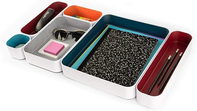Three by Three Seattle Metal Drawer Organizer Tray Set, 6-Pc (Berry Mix) | Deep 2" food-safe colorful metal bins; soft non-scratch base; kitchen, vanity, bathroom & office drawer storage - Image 5
