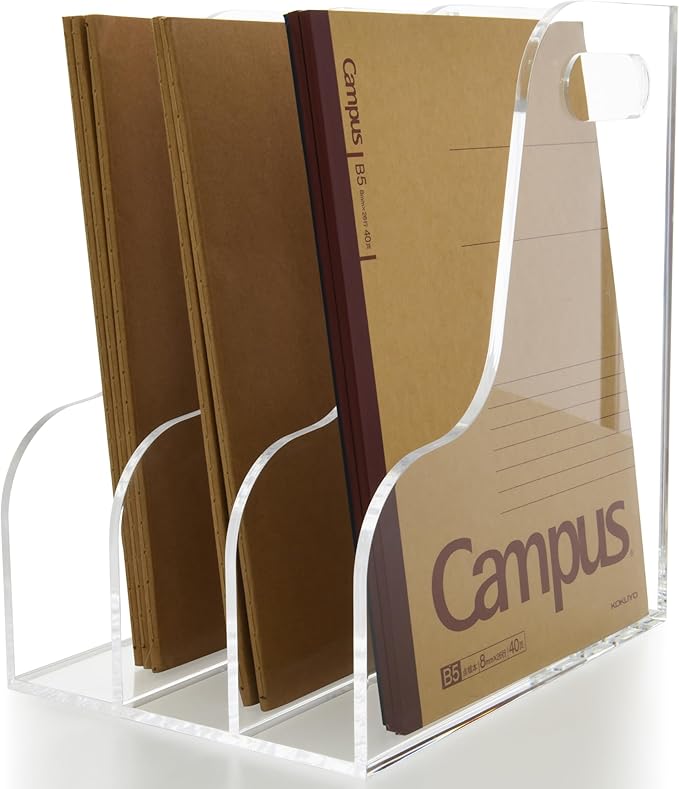 3 Vertical Compartments File Holder, Clear Acrylic Desk Organizer and Storage Bins Holding for Magazines, Binders, Notebooks, Envelopes, Multi-purpose Document Organizer for Home Office by AIMOLLYACRYLICSTORAGE
