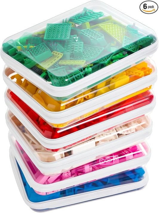 CoiiJoii Zippered Pouch Hard, Clear Zippered Hard Pouch, Stackable Storage Bins, Portable Clear Bin Zipper (White, Large-6pcs) by CoiiJoii