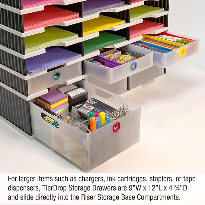 Ultimate Office TierDrop Supply Drawers, 9w x 12d x 2.25h, Set of 3, Clear | Color-coded finger rings for easy access to contents; stores desk accessories and supplies; designed for TierDrop organizers - Image 6