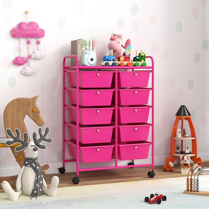 “Moccha 10-Drawer Rolling Storage Cart - Under Desk Storage Drawers with wheels for Craft Art Supply Paper Salon, Scrapbook Paper Tools, Storage Drawers Organizer, Mobile Utility Cart for Classroom - Image 7