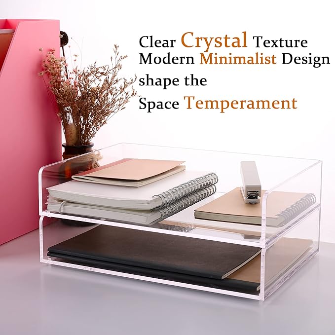Paper Tray Organizer Clear Acrylic Desk Organizers and AccessoriesOffice Supplies Organization Stackable File Holder-Art Storage for School Classroom Workspace Letter Tray-2 Pack/2 Tier… - Image 2