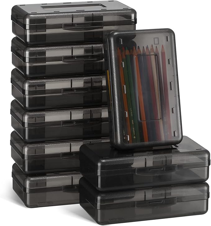 Fainne 24 Pack Pencil Boxes for School Clear Plastic Pencil Case Large Plastic Crayon Box Bulk Stackable Classroom Stationery Organizer School Supplies(Gray) by Fainne