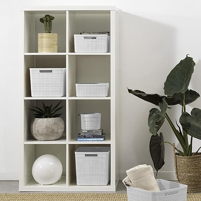 Curver Set of 4 Large Cube 17L Jute Decorative Plastic Organization and Storage Baskets - Perfect Bins for Home Office, Closet Shelves, Kitchen Pantry and All Bedroom Essentials, White - Image 4