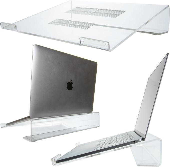 Mammoth DuraClear Acrylic Laptop Stand for Desk - Ergonomic 2.5" Elevation Acrylic Computer Riser - Laptop Stand Accessory for up to 21" Laptops by Mammoth